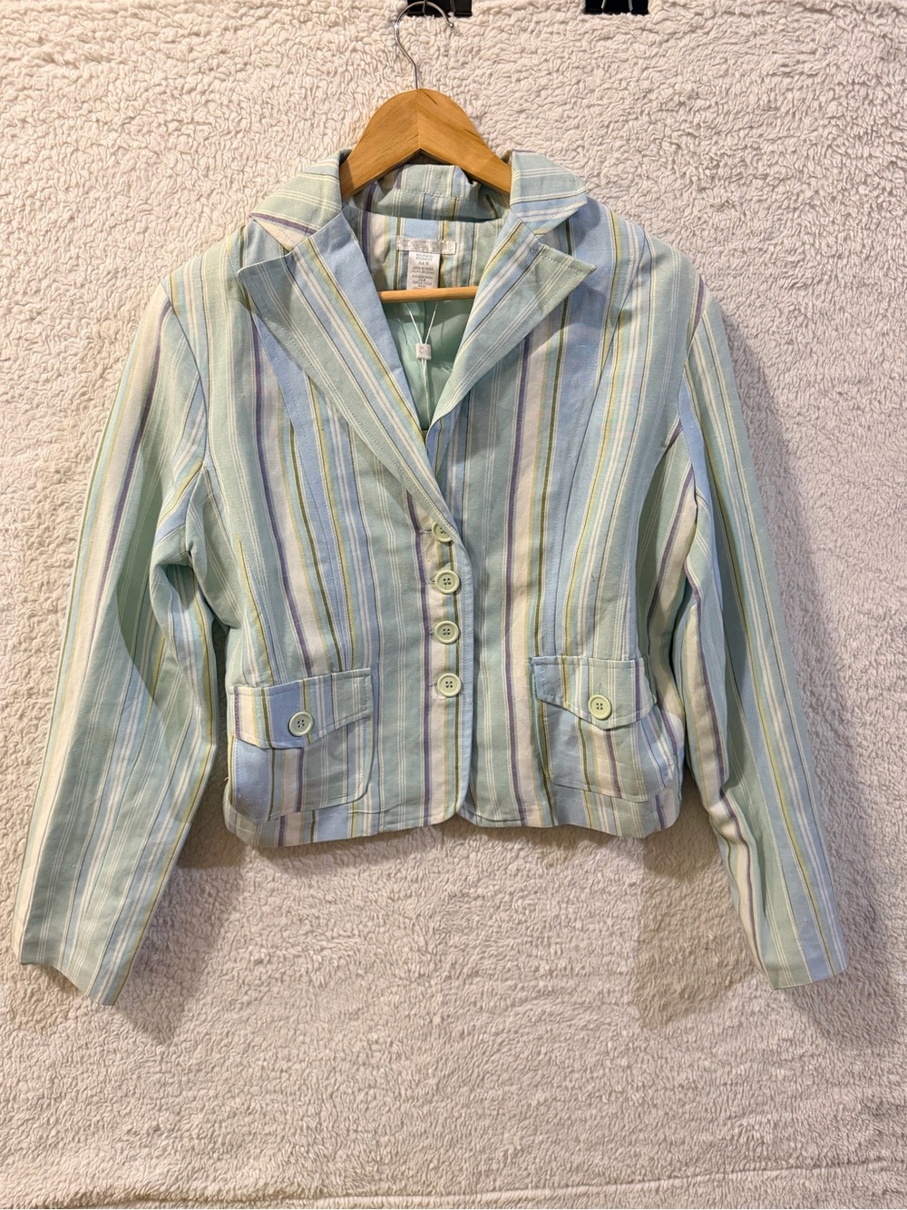 Connection 18 Pastel Striped Cropped Blazer in Mint and Blue